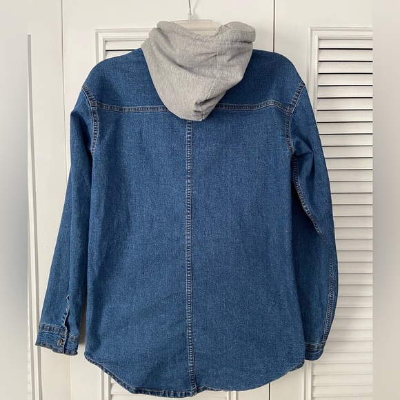 H&M Divided Blue Denim Jean Shacket with Gray Hood Size 2 - Picture 3 of 12